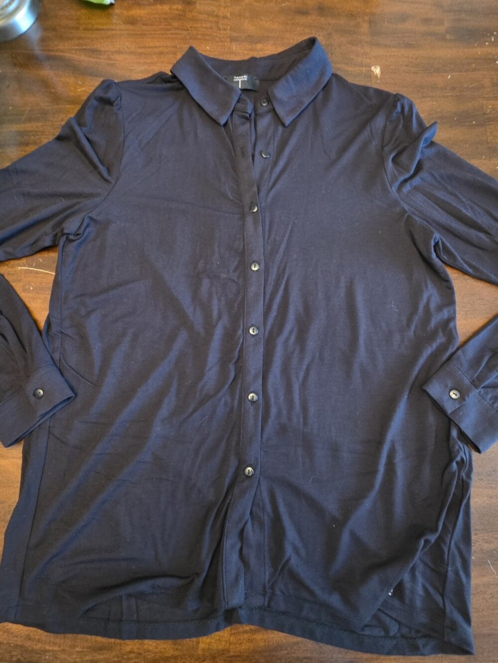 Tahari Navy Blue Long Sleeve Button Down Shirt Top Classic Workwear